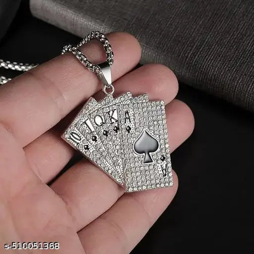men and women pendant flush iced poker necklace made of stainless steel for men women, stainless steel chain necklace pendant with rhinestones men chains chain for punk hip hop
