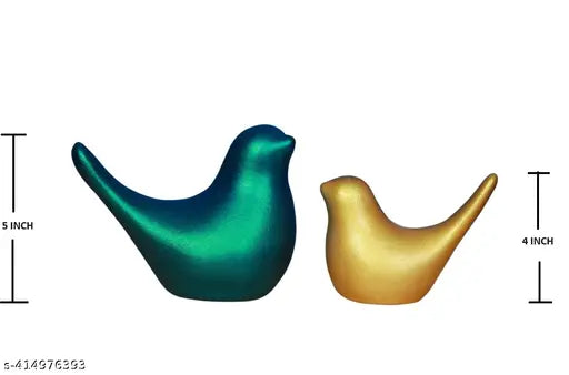 AA NM & Sons Birds Showpiece Set of 2 Birds Family Statue Decoration Figurine For Living Room | Collectible For Home Décor (5 & 4 inch,Green & Gold)