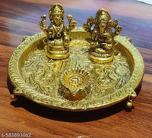 Laxmi Ganesh Pooja Thali with Diya LxBxH:15.5x15.5x6.5 CM