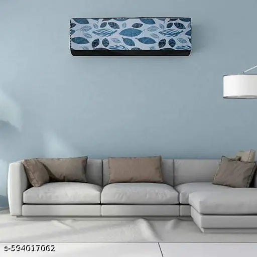 Split AC Cover Set for 1.5 Ton with 32 Inch TV Cover, Waterproof Dustproof Protection, Blue and Navy Leaf Print Design