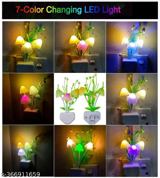 Inditradition Mushroom Shape Magic Night Light Lamp, Smart Sensor Auto On-Off (0.2 W, White) - Pack of 2