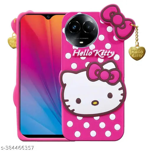 Fastship Rubber Kitty with Hello Cat soft Latkan Case Back Cove for Realme RMX3782 / C67 5G - Dark Pink