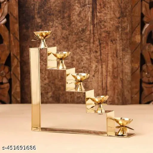 Alliance Decor Brass Step Lamp Diya Step Lamp Step Diya Akhand Jyoti Diya Brass Oil Lamp Kamal Diya- for Pooja Articles Decor Gifts Diya