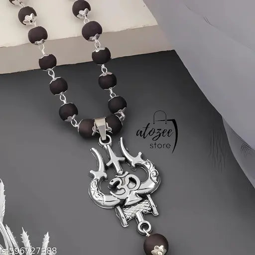 Original Karungali Trishul Mala with Om Pendant | Certified Black Beads Spiritual Chain for Men & Women | Pooja Mala for Daily Wear & Protection”