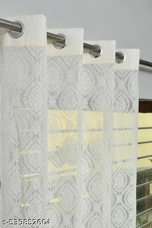 ATTRACTIVE POLYESTER NET DAMAS CURTAIN (PARDA) LATEST DESIGN IN HEAVY QUALITY FOR WINDOW 5 FEET, DOOR 7 FEET, LONG DOOR 9 FEET.  CREAM
