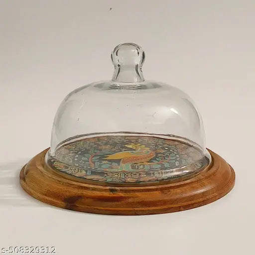 Handizo Decor Wooden Cake Stand with Glass Dome – Premium Dessert Display & Serving Platter, Cake Plate with Dome Lid, Dessert and Cupcake Display Stand, Pastry Stand