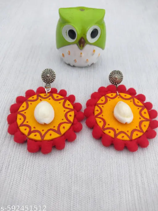 Handmade Terracotta Necklace & Earrings Set / Ethnic Jewelry Set, With Original Sea Shell