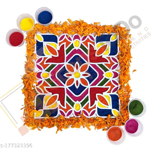 Reusable Rangoli Template Mat. Readymade Rangoli Stencil. Just Fill with Rangoli or Petals. Traditional Design. Modern Day Ease of Use. Washable. Float on Water.  (Design B)