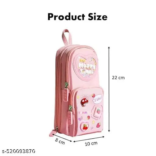 Kawaii Pencil Case Set: Spacious 3-Compartment Pouch with Peach Eraser & Mermaid Pen – Perfect for School, Office, and Gift Giving!