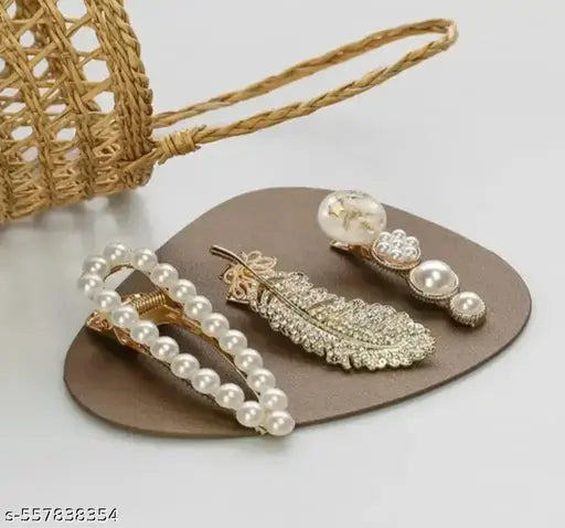 05 pcs Korean Fashion Style Pearl Rhinestone Metal Hair Clips (pack of 05 pc random pack) / Hair Pin Stylish Hair Accessories Jewellery For Women's And Girls /Unique hair clips / Trendy pins / beautiful pins / sturdy / antique pins / designer hair pins /