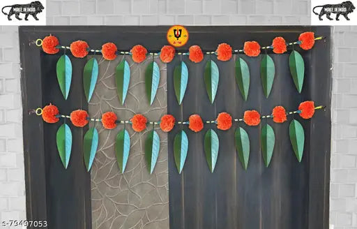 Green Leaf Orange Pumpum Flowers Toran (Pack of 2 piece Toran)