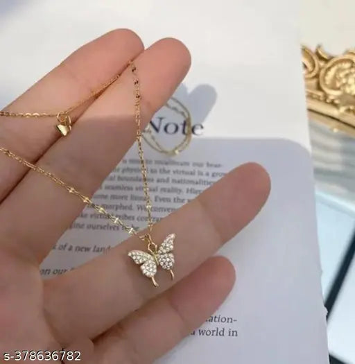 RV YUWON Beautiful Diamond Double Layer Butter fly NeckChain