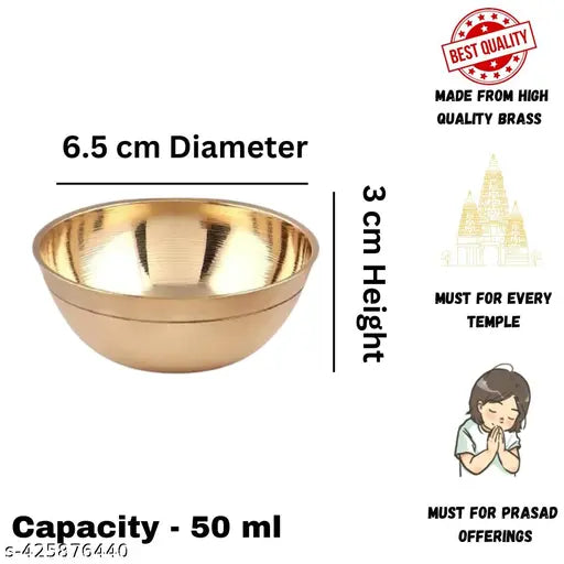 Pure Brass Kumkum & Tilak Bowl Set – 4 pcs | 6 cm Chandan / Prasadam Katori for Daily Pooja | Hand-Polished Golden Pital Bowls