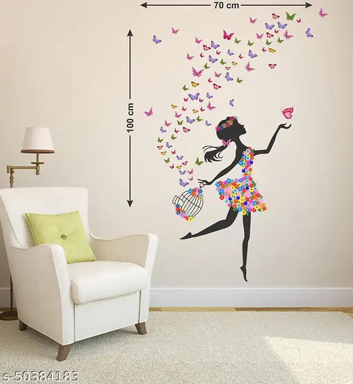 Ghar Kraft Set of 4 Wall Sticker Tribal Lady | Free Bird Cage Brown | Dream Girl | Dream Girl | Dream Girl | Love Birds With Hearts