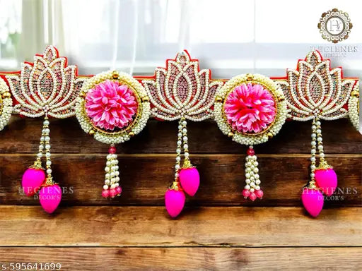 HEGiENES DECOR'S Beads Lotus And Artificial Flower Pearl Plastic Beads Handmade Door Hanging/Bandarwal/Toran for Door. 38.5 inch size Toran.