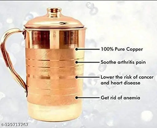 Copper Jug Water Pitcher Copper for Ayurveda Healing Capacity 1.25 LTR.