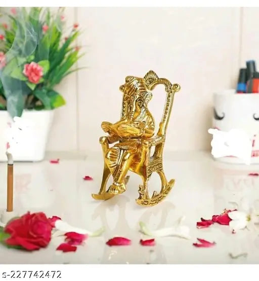 Om Shubh  Figurine of Lord Ganesha Statue Sitting on A Chair and Reading Ramayan, METAL Ganesha Ganpati Statue  Gifts Decor Corporate Gifts Decorative Showpiece