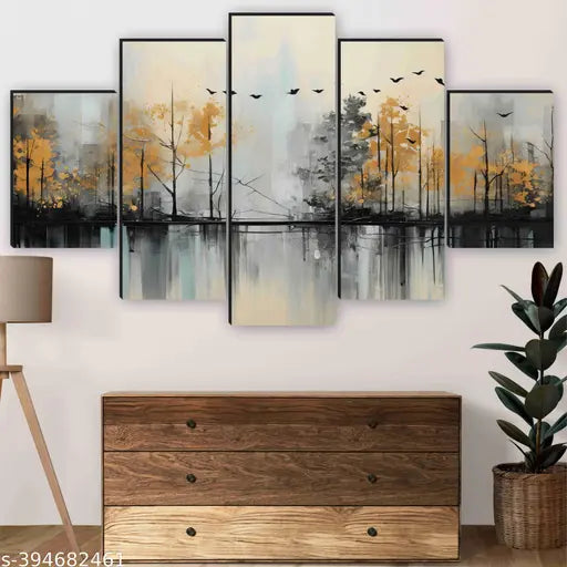 SAF Paintings for Wall Decoration - Set Of Five, 3d Scenery Vastu Painting for Living Room Large Size with Frames for Home Decoration, Hotel, Office 76.2 cm x 45 cm SANFPNLS35475