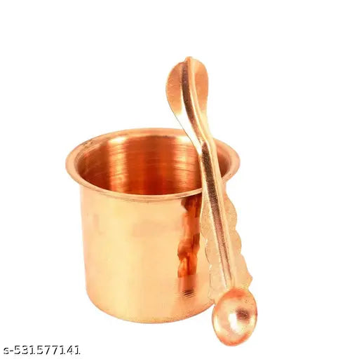 ELITETOUCH Original 100% pure copper Panchpatra with Aachmani/spoon for every puja rituals.