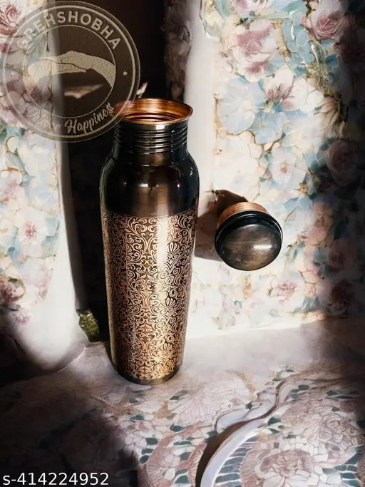 Grehshobha Copper Water Bottle Slim Maza 1000 ml - Ayurvedic Health Kit | Leak-Proof, Rust-Proof | Black Antique Copper