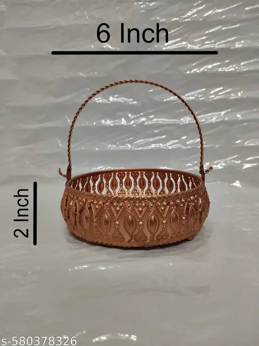 New Puja Metal Basket Copper Finished Round Shape/Puja Basket/Tokri/Kandi/With Handle/dalia/Puja item/Gift hamper/ By EVER TRENDS