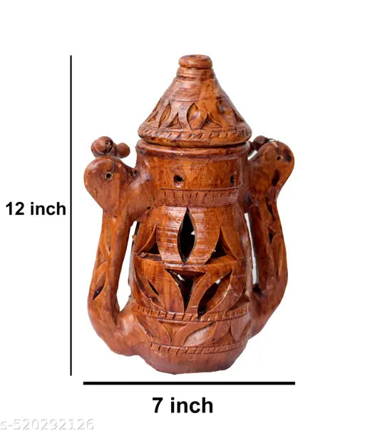 Saanchi Handcrafted Clay Lanterns Pack of 2 – 12-Inch Brown Decorative Lanterns for Home Décor, Festive Lighting, and Gifting