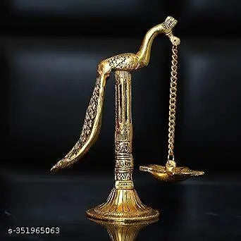 Peacock Design Metal Hanging with Chain Diya Pair of Peacock Aluminium (Pack of 2) Hanging Diya Set