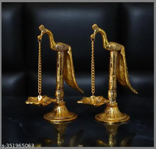 Peacock Design Metal Hanging with Chain Diya Pair of Peacock Aluminium (Pack of 2) Hanging Diya Set