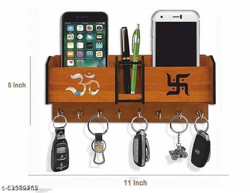 om swastik Designer Wooden 8 Hook Key Holder Home and Office