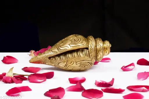 Shreeyaash Brass Shankh for Pooja | Handcrafted Decorative Conch Shell for Home Temple, Aarti & Spiritual Decor | Traditional Puja Item