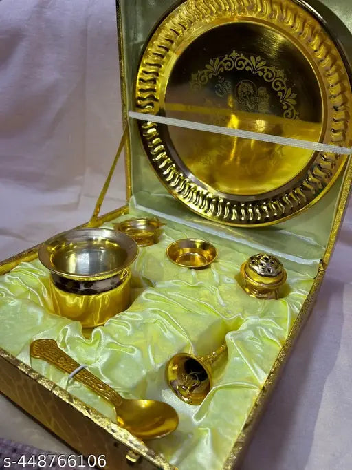 Electro India Newly arrived Trending Puja Thali Set made of stainless steel with brass coating