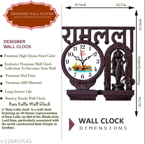 The Ramlala Wall Clock is a beautifully crafted timepiece that combines spiritual significance with functional design