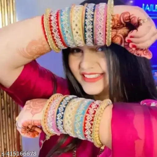 Rajasthani Multicolor Square Pattern Bangle Set for Girls/Women for Wedding/Bridal/Ceremony