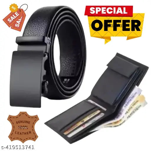 Mens trendy premium combo black wallet  and black belt
