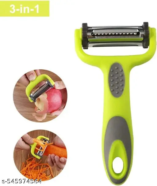 3-in-1 Multi-Functional Peeler – Stainless Steel Julienne, Serrated & Straight Blades for Vegetables, Fruits, Potatoes, Carrots, Salad Slicer Cutter Tool