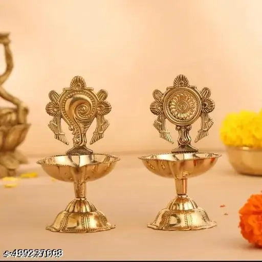 Brass Shanku Chakra Diya Set 2x2x3.5 inches