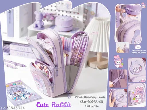 NST Aesthetic Premium Pencil Case 3 Compartment With 6 Layer Cute Aesthetic Pencil Case for Girls Large Capacity Pencil Pouch Multifunctional Pouch for School Kids Cute Stationary Gift (Cute Rabbit)