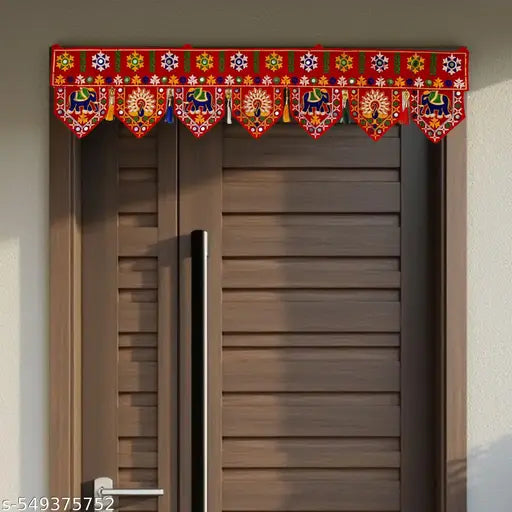 Traditional Embroidered Door Hanging Toran – Hathi & Mor Design | Decorative Bandhanwar for Home & Festival Decor