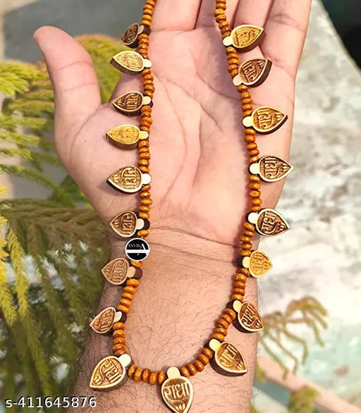 ANVIKA Multy 18 Leaf Carved Radha Name Tulsi Kanthi Mala Necklace