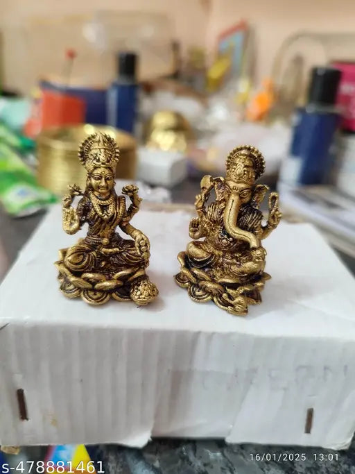 Pure Brass Royal Finishing Lakshmi and Ganesh Pair| Elegant Statues of Brass| Temple Decor (Yellow, 1.2 Inch) poja Room (pack of 2) 100gm