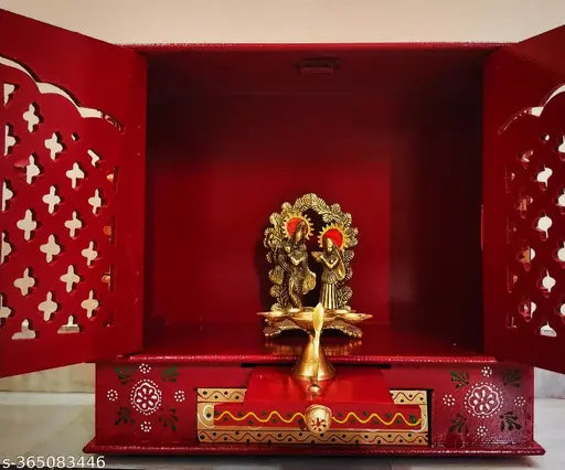 Wall mounted wall hanging wooden Pooja mandir home temple door big size rad colour rajasthani home temple