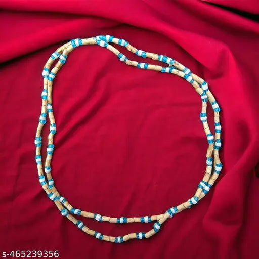 Tulsi Kanthi Mala 2 Round with Tulsi Beads & Blue Crystal Wood Chain