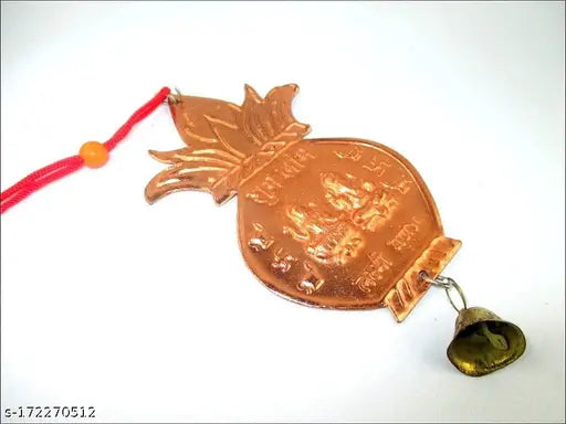 Beautiful Unique & Gorgeous Hindu God Ganesha, Goddess Lakshmi, Subh and Labh on Kalash with Hanging Bell