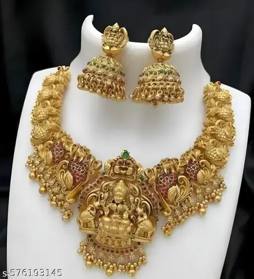 Traditional Gold Temple Jewelry Necklace and Earrings Set jewellery set for women