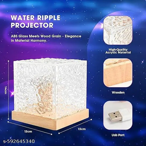 Icon E-Zone 3D Ocean Wave Effect Night Light for Bedroom – 16 Colors Rotating LED Projection Lamp, Crystal Table Lamp for Bedroom & Home Decor, Romantic Water Wave Effect, Remote Control