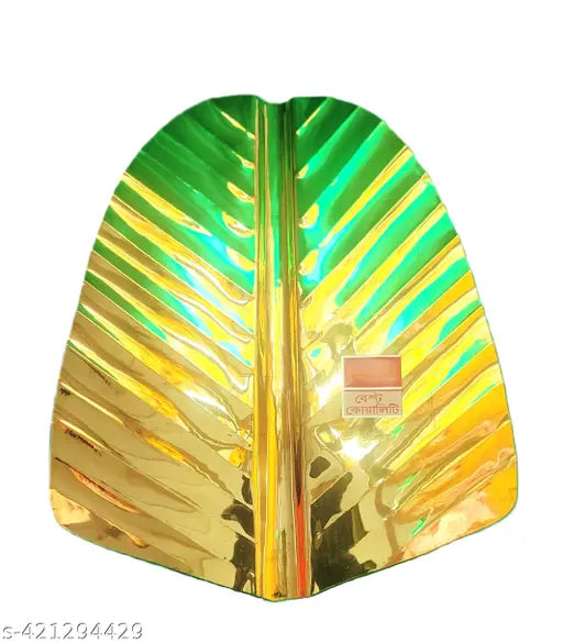 Brass Banana Leaf Thali (1 Piece, Gold)