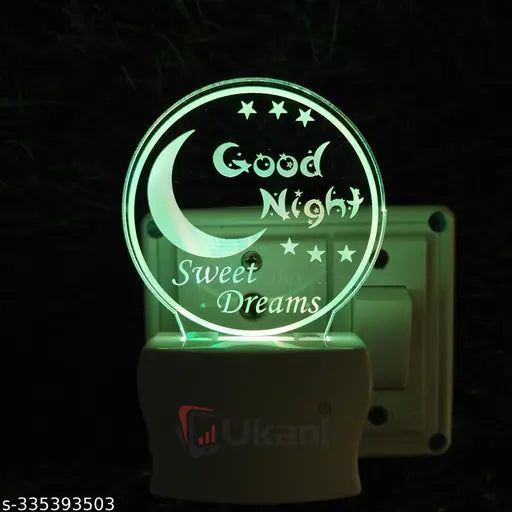 Red Robin GOOD NIGHT Acrylic 3D Optical Illusion Night Lamp, RGB 7 Colors Auto Colour Changing LED Plug and Play Night Light, Office Day Light, For Home and Office Use, Best for Gift, Multicolour - 7CM+3.5CM