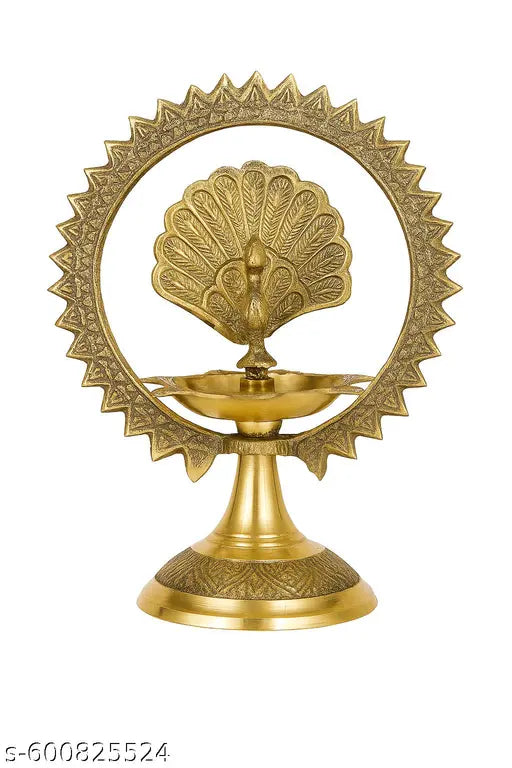 Brass Peacock Chakra Diya for Pooja, Temple, and Festival Decoration