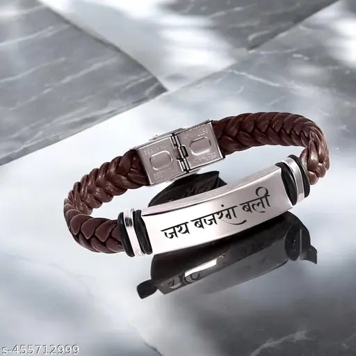 Shiv Jagdamba Jai Bajranbali Braided Leather Weave Bracelets for Mens Women Magnetic Lock Clasp Genuine Bracelet Wristband Vintage Cuff Jewelry Friendship Couple ShivBr2024244