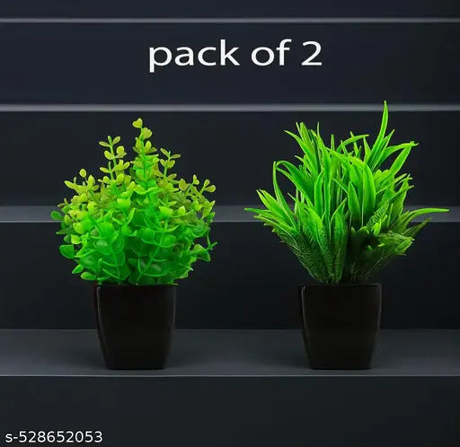 Elencraft® Artificial Plant With Pot For Indoor And Outdoor Decoration, Artificial Plant For Home Décor, Fake Plant For Home, Office, Living Room Decoration, Greenery Artificial Plant For Gift Item For Room Decoration (Pack Of 2)
